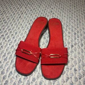 Italian Leather Red Slide Wedged Sandals